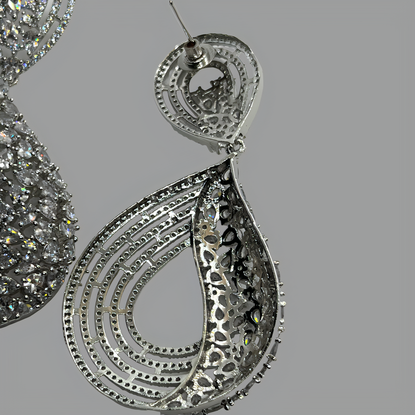 Rhodium Plated Tear Drop Cubic Zirconia Earrings