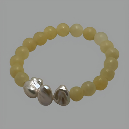 Calcite and Pearl Stretch Bead Bracelet