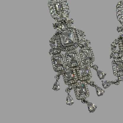 Rhodium Plated Seroya Cubic Zirconia Earrings