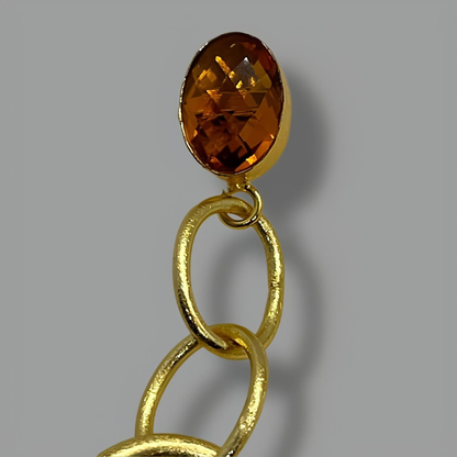 18K Gold Plated Citrine Ring Drop Earrings