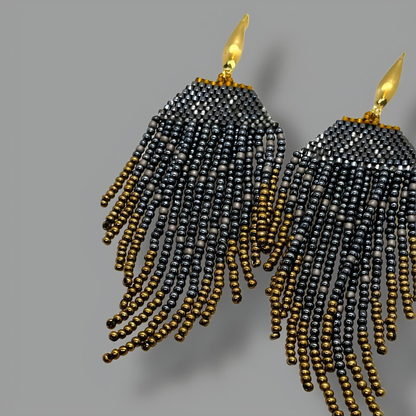 Hues of Blue and Gold Fringe Earrings