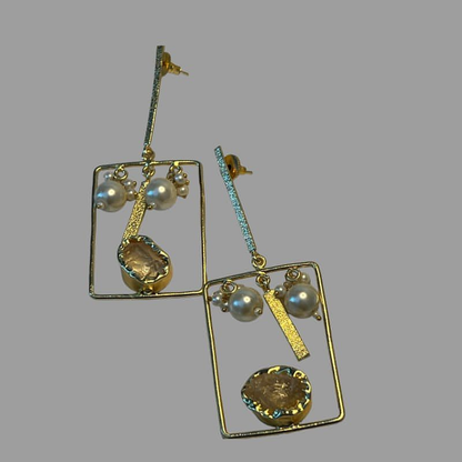 18K Gold Plated Square Drop Earrings