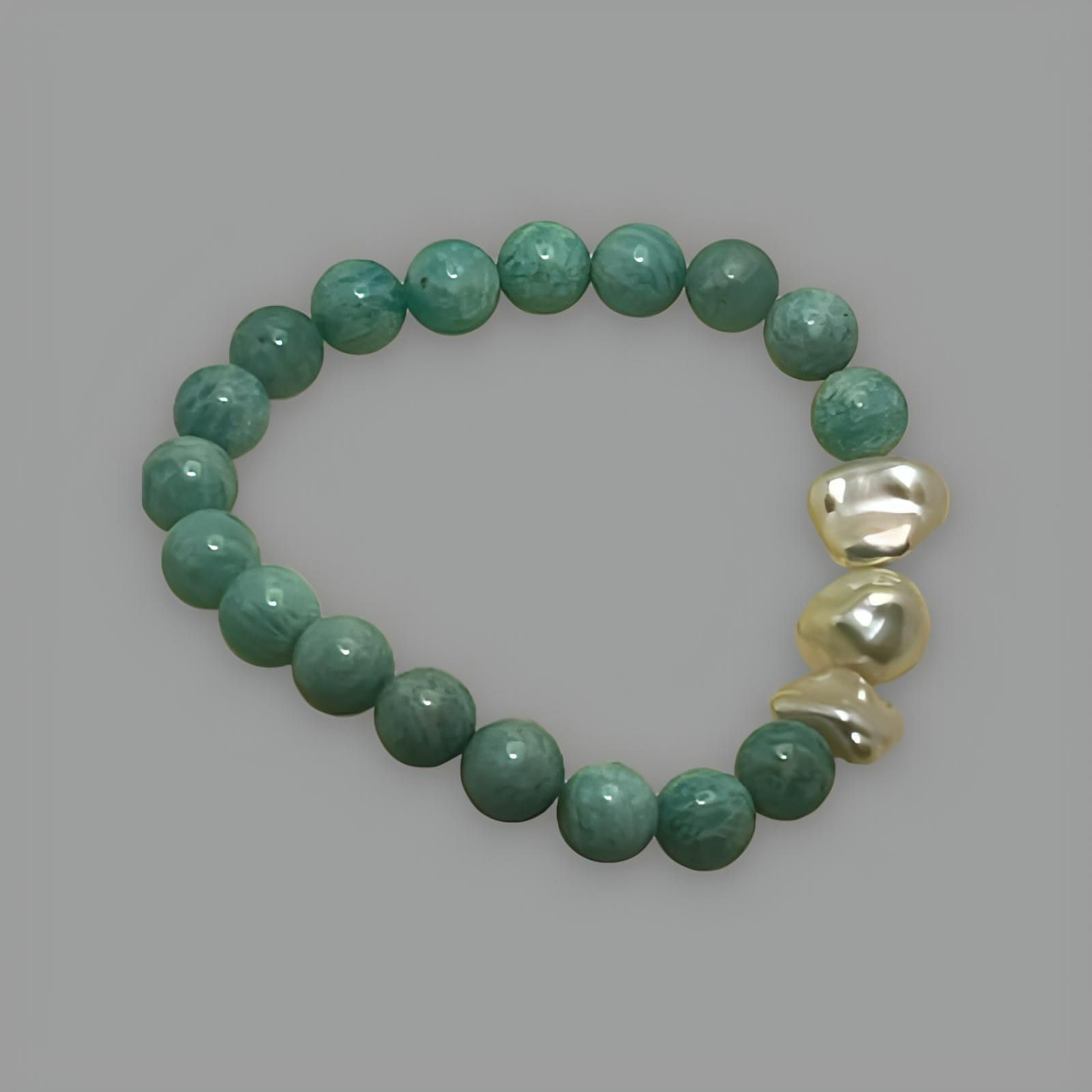 Amazonite and Pearl Stretch Bead Bracelet