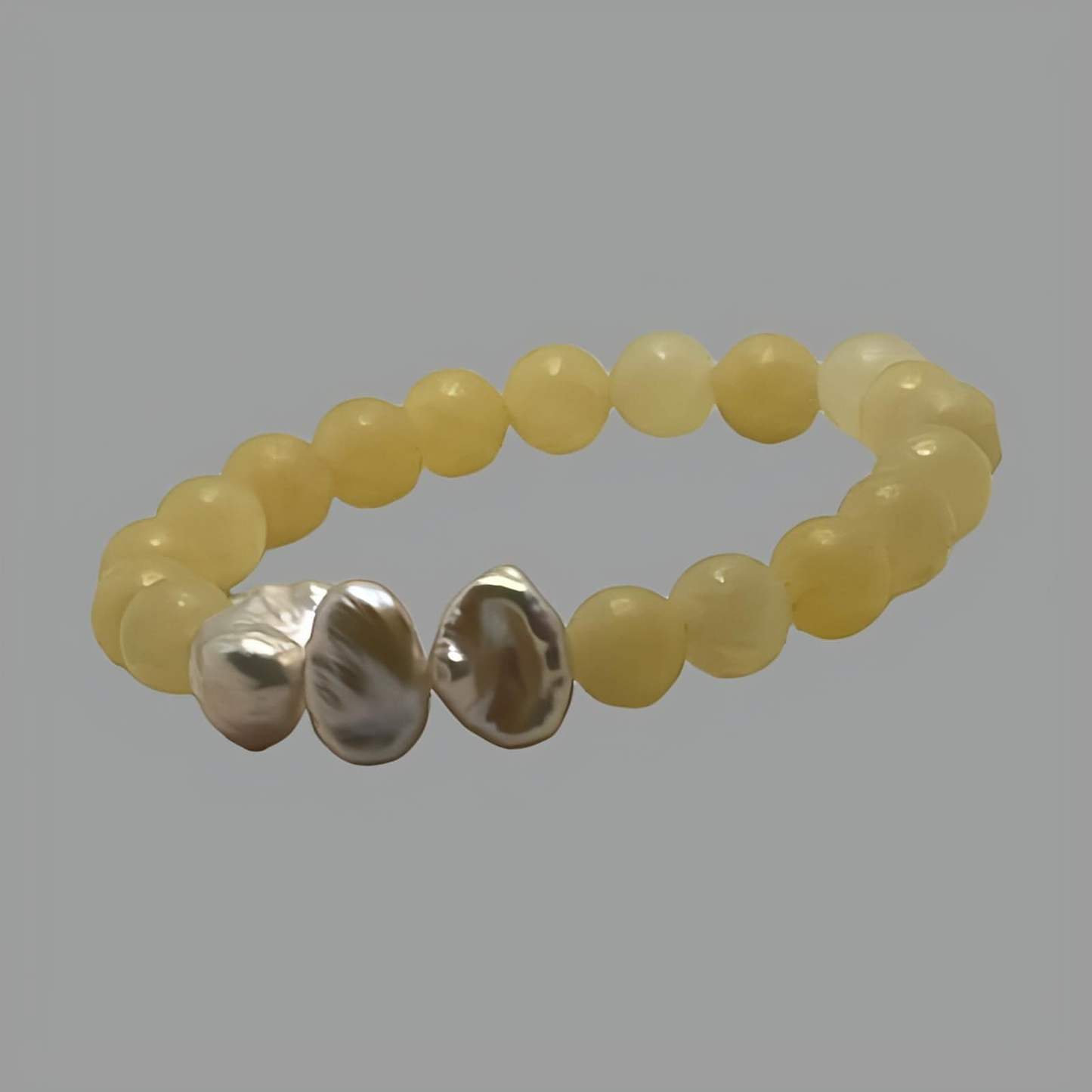 Calcite and Pearl Stretch Bead Bracelet