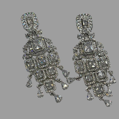 Rhodium Plated Seroya Cubic Zirconia Earrings