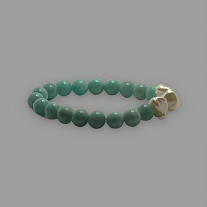 Amazonite and Pearl Stretch Bead Bracelet