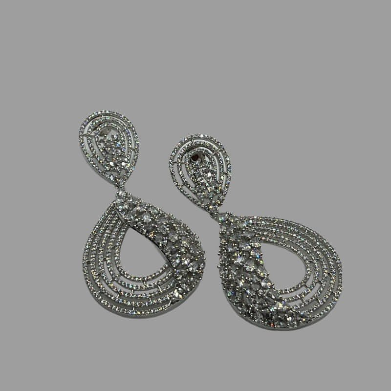 Rhodium Plated Tear Drop Cubic Zirconia Earrings